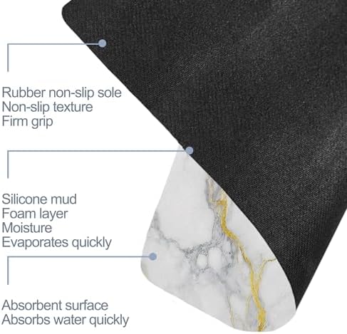 White Grey Marble Bath Mat, Fast Drying Modern Gold Abstract Bathmats - Image 6