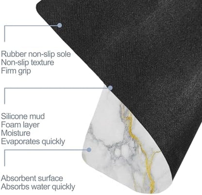 White Grey Marble Bath Mat, Fast Drying Modern Gold Abstract Bathmats - Image 6