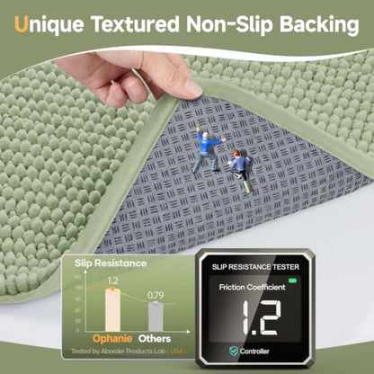 Ophanie Sage Green Bathroom Rugs 48x24, Soft Chenille Bath Mat, Non Slip - Image 4