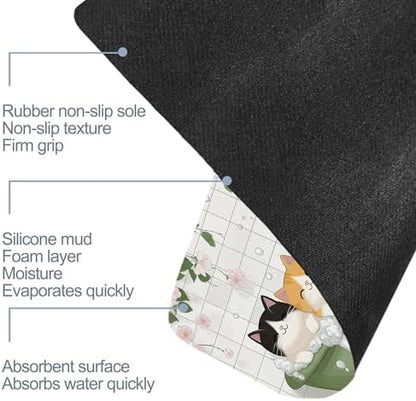 Diatomaceous Bathroom Rugs, Cute Cats Bathroom Decor, Quick Dry Easy to Clean - Image 6