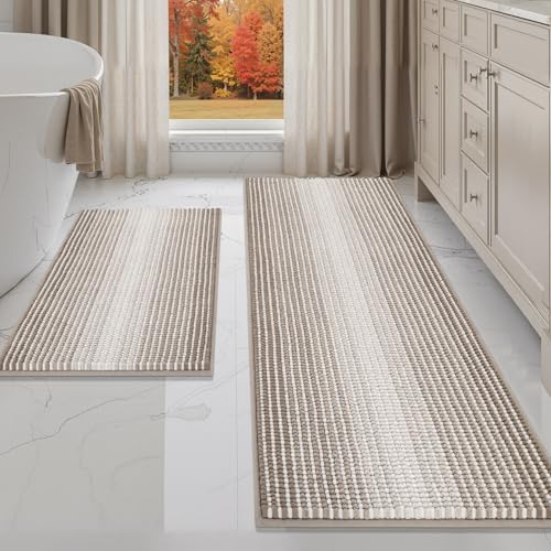 BBSICPRO Bathroom Rugs Sets 2 Piece, Non Slip Boho Bath Mats, Light Taupe by BSICPRO