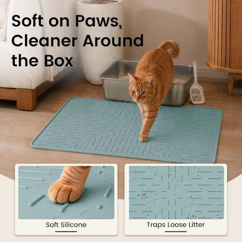OHMO Cat Litter Mat, 23.5x16 Silicone Trapping Mat Light Blue - Image 3
