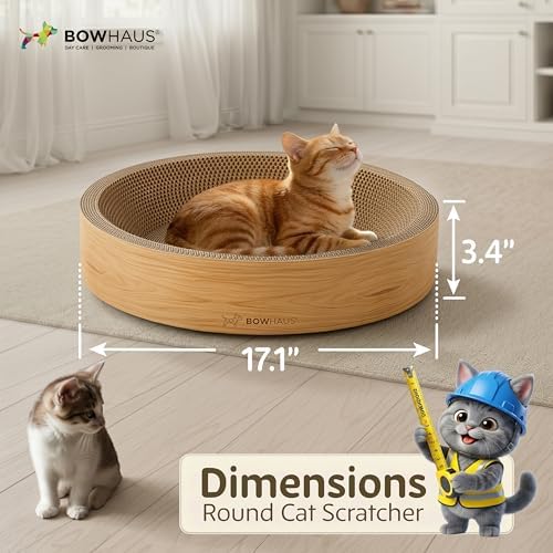 BOWHAUS Round Cat Scratcher Bed, Cardboard Scratch Pad Lounge, Reversible - Image 2