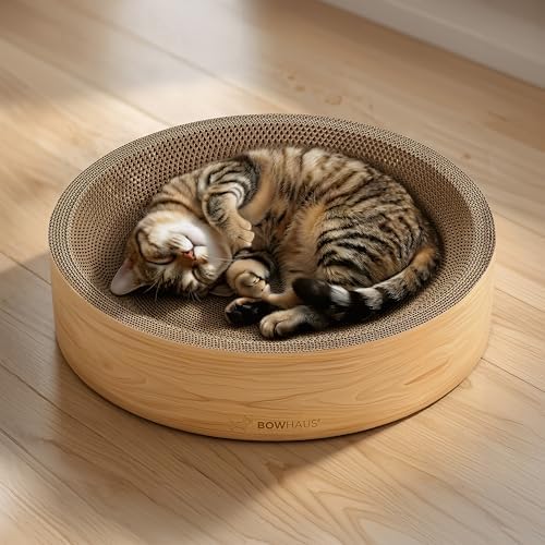 BOWHAUS Round Cat Scratcher Bed, Cardboard Scratch Pad Lounge, Reversible by BOWHAUS