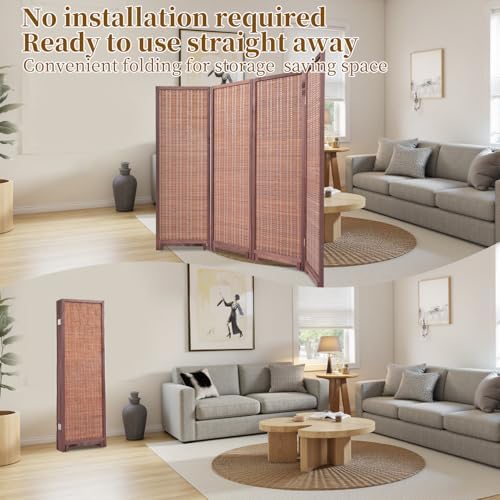 Bamboo Room Divider 4 Panel 47" H, 360°Rotating Feet Privacy Screen - Image 5