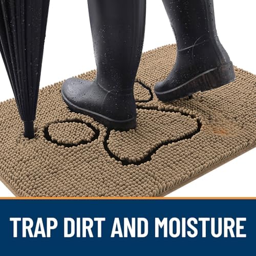 OLANLY Dog Door Mat for Muddy Paws 47x32, Paw Print Design Chenille Mud Mat - Image 2
