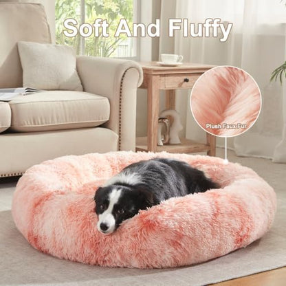 42 in Faux Fur Donut Dog Bed for Large Plus Dogs, Tie-dye Pink - Image 4