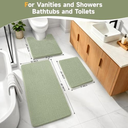 Ophanie Sage Green Bathroom Rugs Sets 3 Piece, Soft Chenille Bath Mat, Non Slip - Image 4