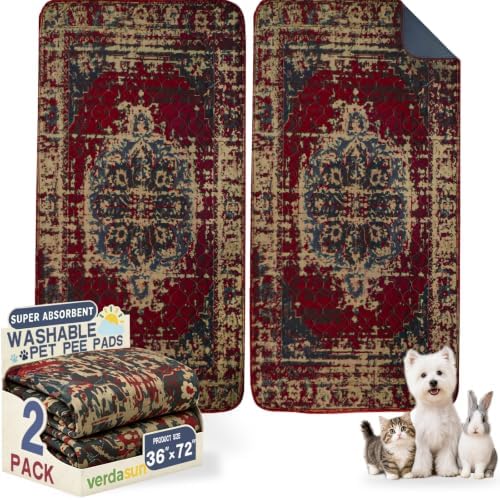 Washable Pee Pads for Dogs 36"x72" 2 Pack Reusable Puppy Potty Pad by Verdasun