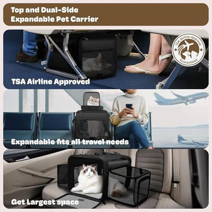 Top and 2 Sides Expandable Pet Carrier 17x11x9.5 TSA Airline Approved - Image 2