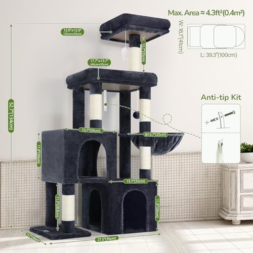 Globlazer 52in Cat Tree Tower for Indoor Cats, 2 Condos, Dark Grey - Image 6