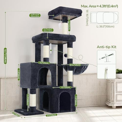 Globlazer 52in Cat Tree Tower for Indoor Cats, 2 Condos, Dark Grey - Image 6