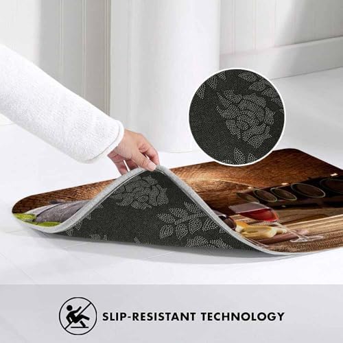 Wine Bottle and Glasses Bathroom Mat Rugs Vintage Wodden Barrel Microfiber Faux - Image 5