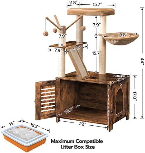 HOOBRO Cat Tree with Litter Box Enclosure, Cat Hammock, Hidden Litter Box - Image 3