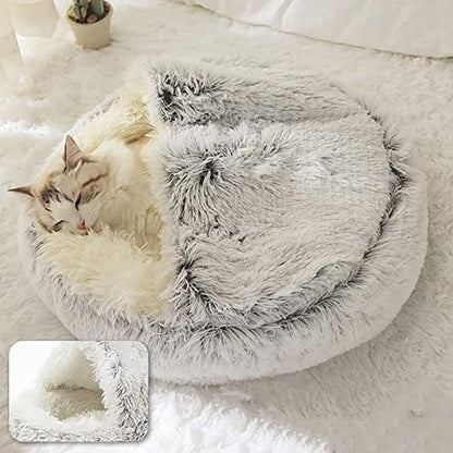 ShinHye Plush Fluffy Hooded Cat Bed Cave, Cozy - Image 4