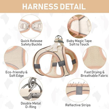 GAMUDA Small Pet Harness Collar and Leash Set, Step in No Chock No Pull Linen - Image 3