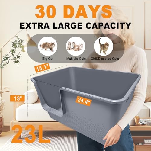Jumbo Cat Litter Box with High Sides, 24.4" L× 15.1" W× 13.0" H, Extra Large - Image 2