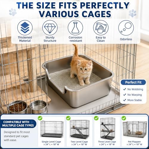 FHTONGE Low Entry Thickened Stainless Steel Cat Litter Box - Image 7