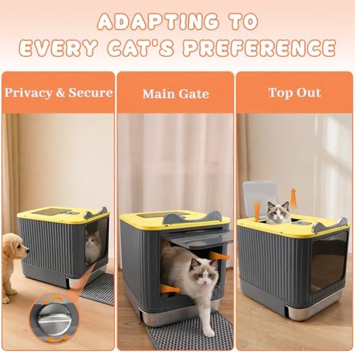 Stainless Steel Cat Litter Box Enclosed, Dual Entry, Pull-Out Tray - Image 4
