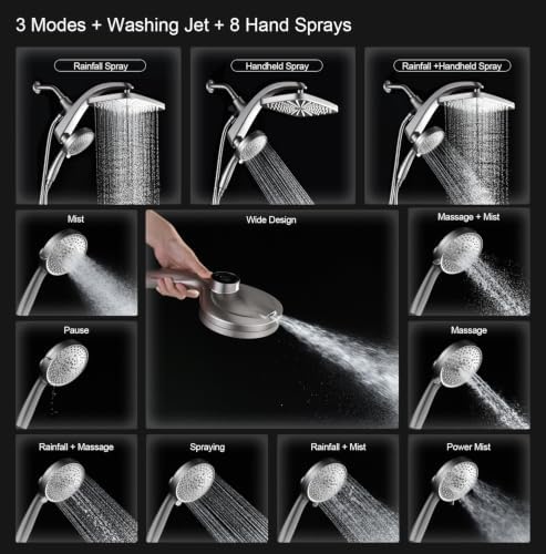 Rain Shower Head with Handheld Showerhead, Nickel 1.75GPM 460311 - Image 3