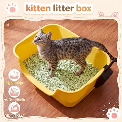 Bokon 2 Pack Yellow Green Small Cat Low Entry Litter Box, Kitty Litter Pan - Image 6