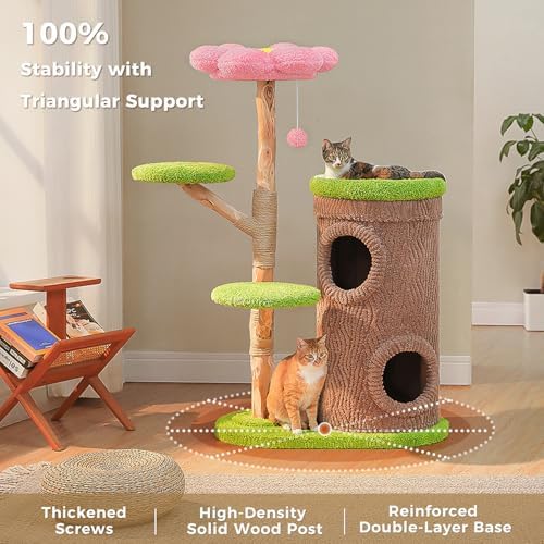MUTTROS Flower Wood Cat Tree, 53.5" Modern Cat Tower - Image 3