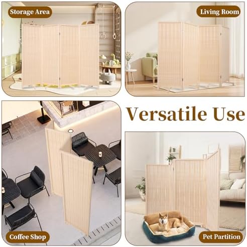 Bamboo Room Divider 4 Panel 47" H, 360°Rotating Feet Privacy Screen - Image 7