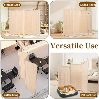 Bamboo Room Divider 4 Panel 47" H, 360°Rotating Feet Privacy Screen - Image 7