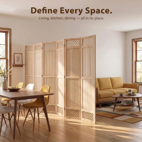Wood Room Divider Privacy Screen, Natrual Carved Room Divider 6 Panel 67" - Image 5