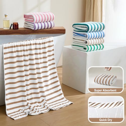 JML Microfiber Beach Towels, 6 Pack, Cabana Stripe Coffee - Image 4