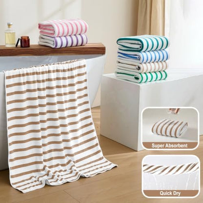 JML Microfiber Beach Towels, 6 Pack, Cabana Stripe Coffee - Image 4