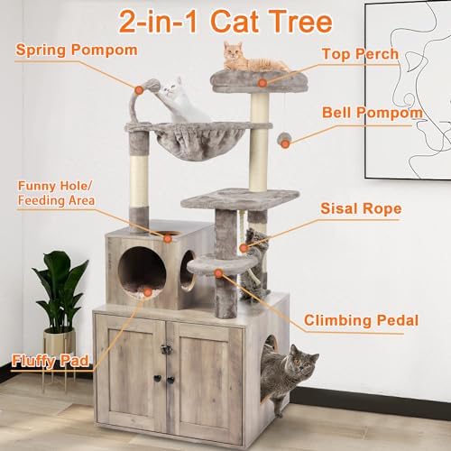 Timberer Cat Tree with Litter Box Enclosure, 2-in-1 Cat Tower - Image 2
