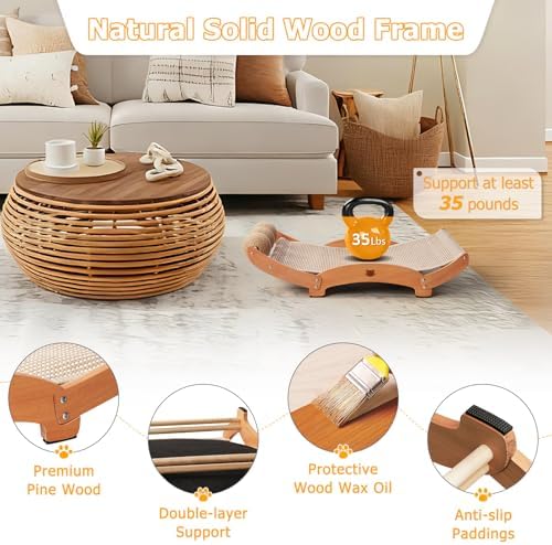 3 in 1 Sisal Cat Scratcher Bed, Solid Pine Cat Scratcher - Image 6