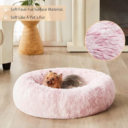 WNPETHOME Large Pink Round Calming Dog Bed Cat Bed - Image 2