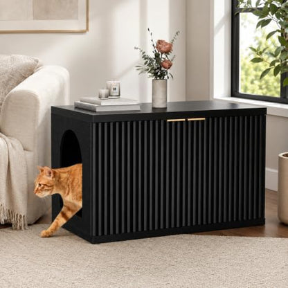 Homhedy Cat Litter Box Enclosure, Modern Fluted Accent - Image 5