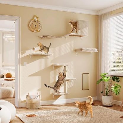 COZIWOW 5-Piece Wall Mounted Cat Wall Shelves Set Beige - Image 2