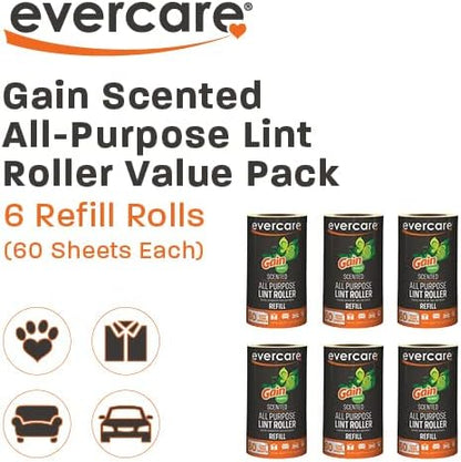 Evercare Pack of 6 Gain Scented All-Purpose Lint Roller Refill Rolls, 60 Sheets - Image 2