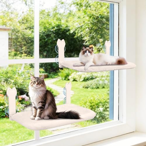 2 Pack Cat Window Perch, Cat Window Hammock Cordless Foldable Window Bed by Turbosus