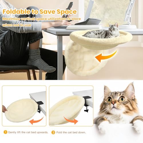 Pawaboo Cat Desk Bed, One-Click Foldable Sunken Cats Hammock up to 40lbs - Image 4