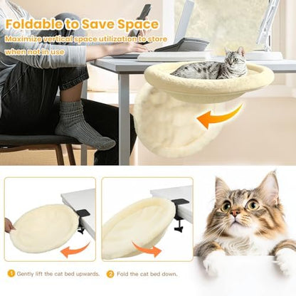 Pawaboo Cat Desk Bed, One-Click Foldable Sunken Cats Hammock up to 40lbs - Image 4