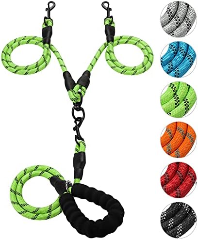 Double Dog Leash Reflective Detachable Coupler &360° Swivel Tangle Free by Gokotta