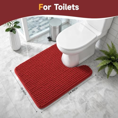 Ophanie Red Toilet Rugs U-Shaped 24x20, Soft Chenille Contour Bath Mat - Image 2