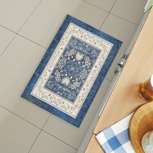 Giwawa Blue Boho Bath Rug Ethnic Floral Bathroom Mat Soft Quick Dry Bath Carpet - Image 6
