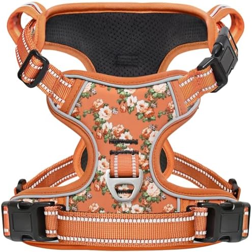 Timos Dog Harness Medium Sized, Quick Release 3 Buckles, Flower Orange by Timos