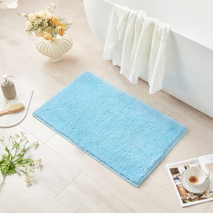 CozeCube Blue Shaggy Bath Mat 36"x24" Non Slip Washable Rug - Image 2