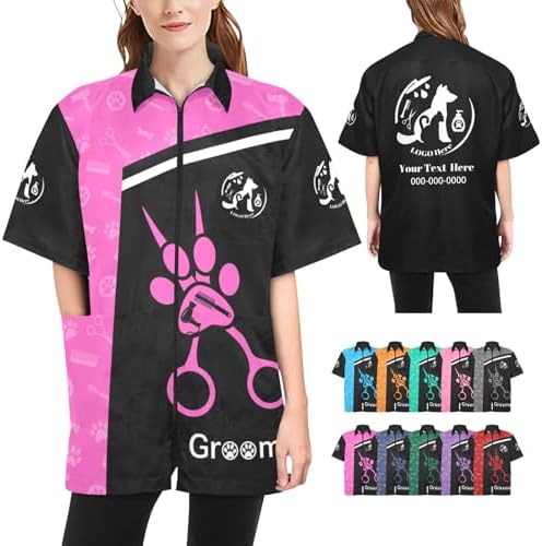 Custom Pet Grooming Smock, Personalized Dog Groomer Jacket by Cowcute