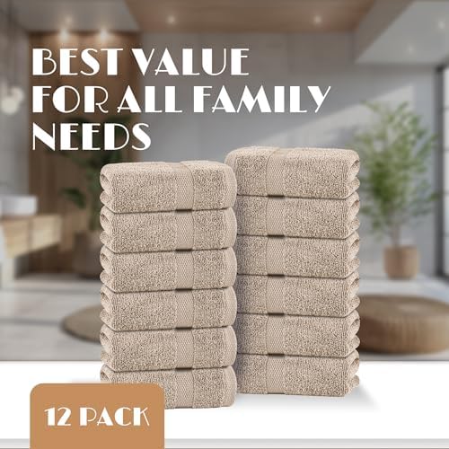 Wealuxe Taupe Washcloths 12x12 Inch - Image 4