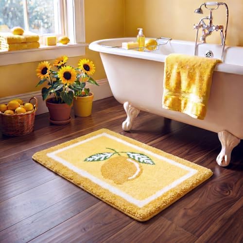 Boao Lemon Bathroom Rug Yellow Tufted Bath Mat Non Slip 24 x 16 Inches - Image 6