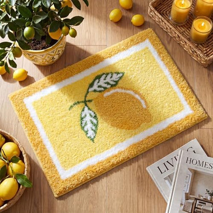 Boao Lemon Bathroom Rug Yellow Tufted Bath Mat Non Slip 24 x 16 Inches - Image 3