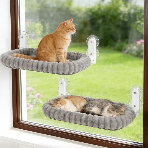 Zoratoo 2PC Cloud-Cuddle Cat Window Perch, Foldable Cat Hammock, L Grey by Zoratoo